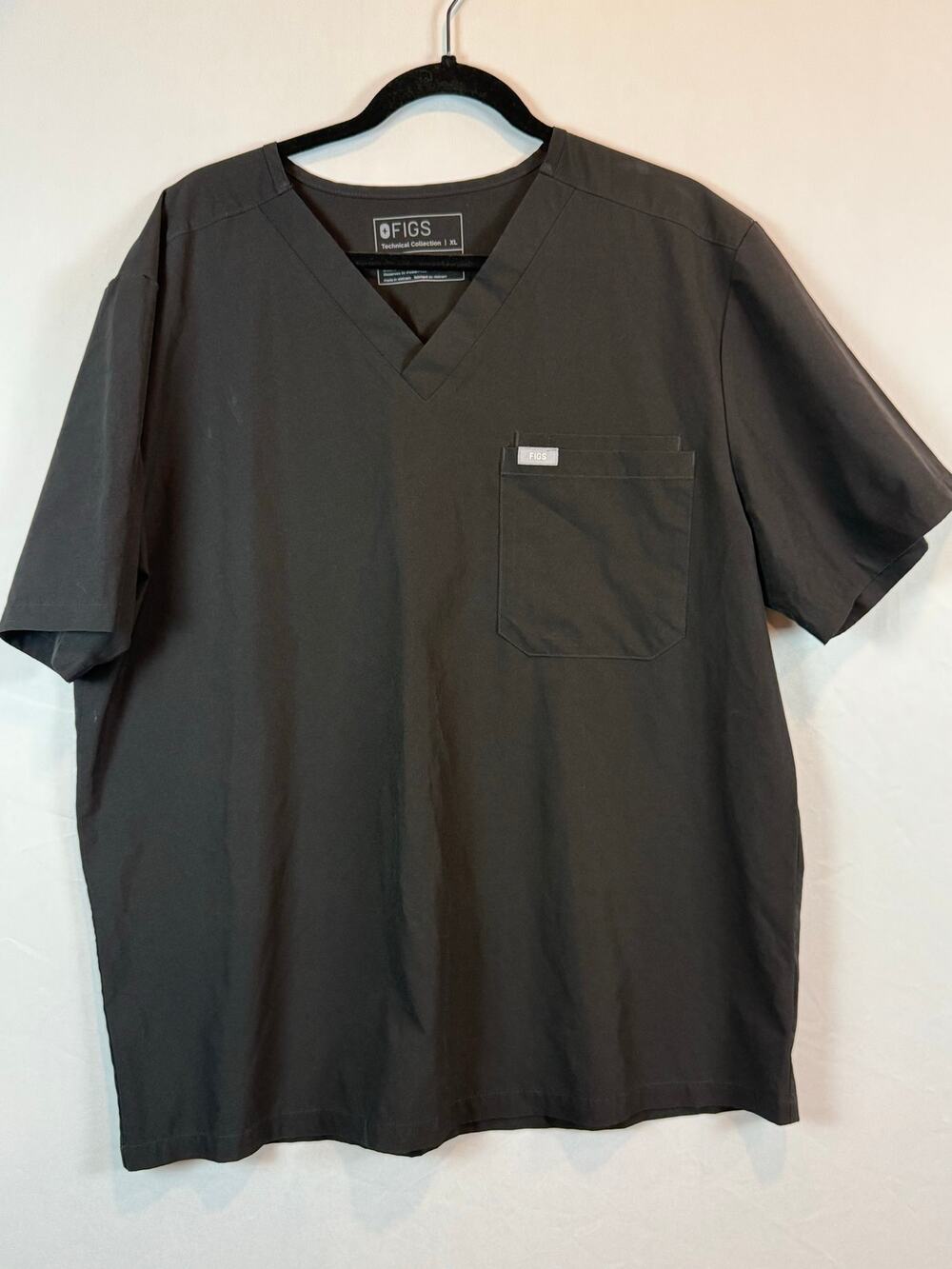 FIGS Technical Collection Scrub Top XL Black V Neck Chest Pocket
